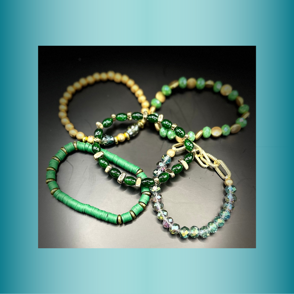 J-  Emerald and Gold Stacked Bracelet