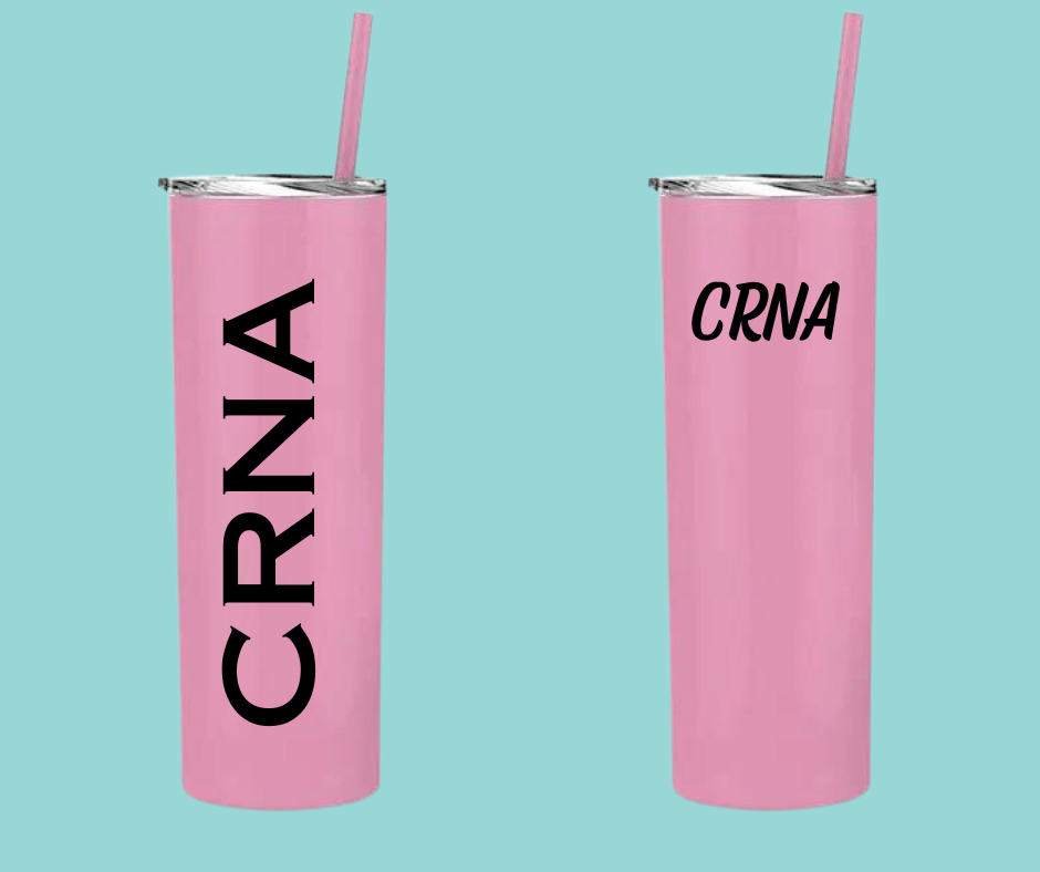 F   20oz Personalized Insulated Skinny Tumbler - CRNA Monogram - Pink