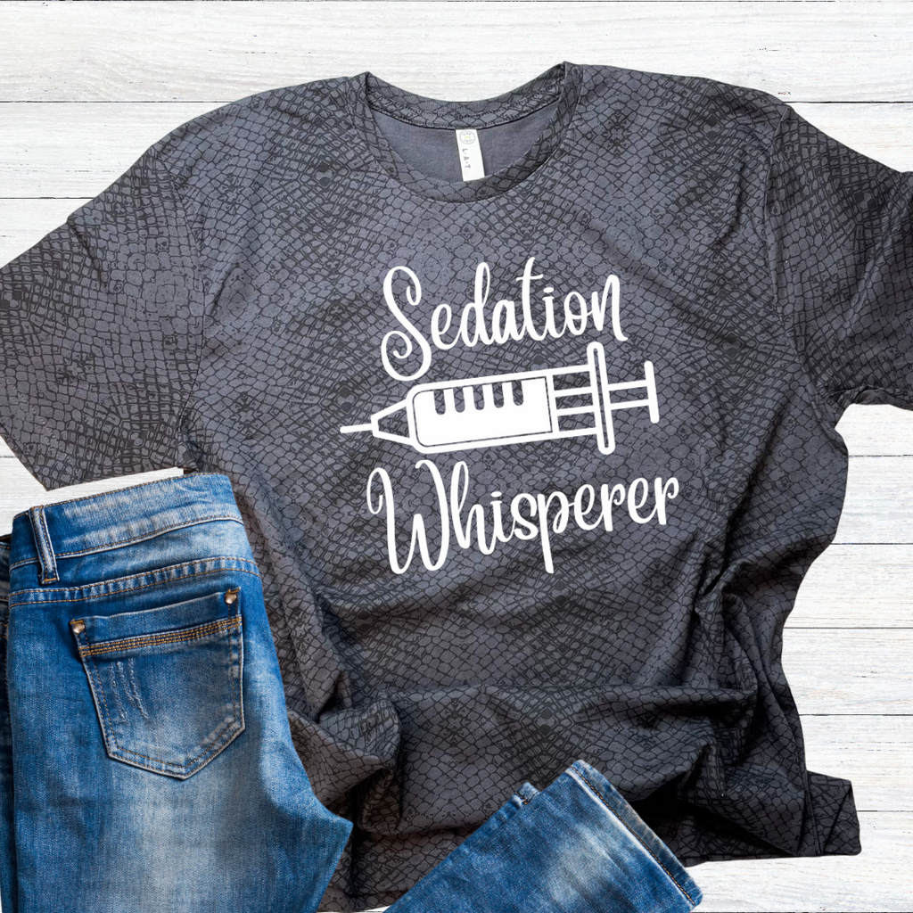 B Customized Anesthesia "Sedation Whisperer" Short Sleeve T-Shirt , on Reptile Designer Fabric
