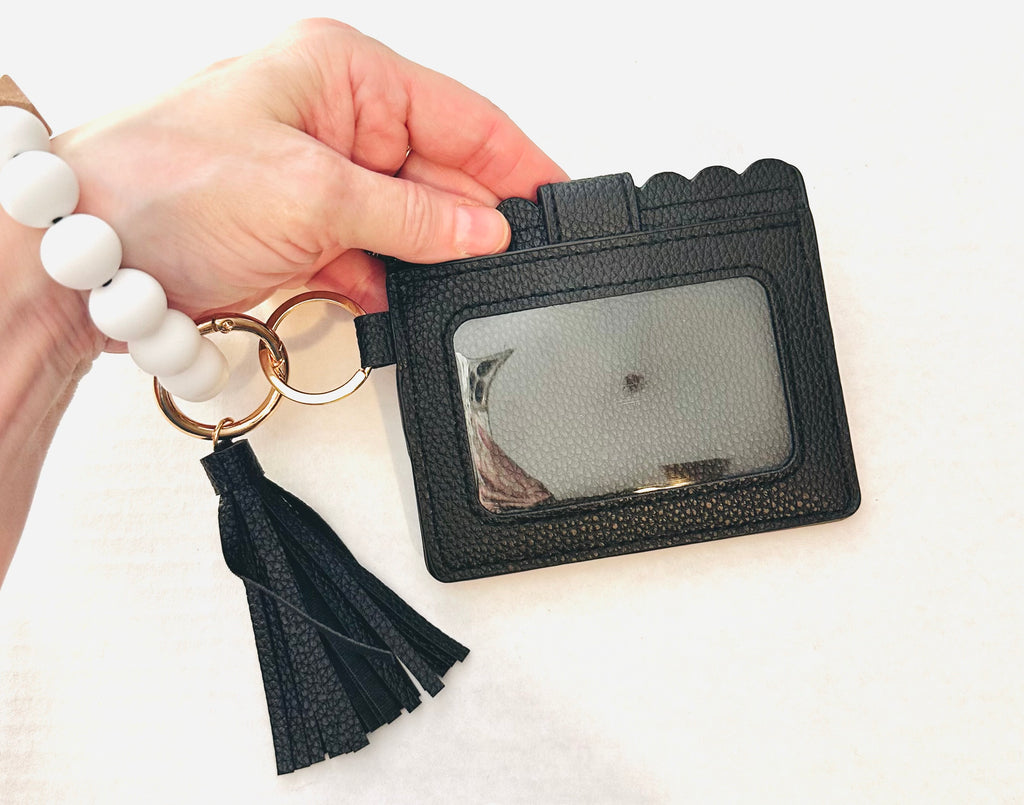 C  Chic Silicone Beaded Wristlet Wallet with ID Window and Snap Closure